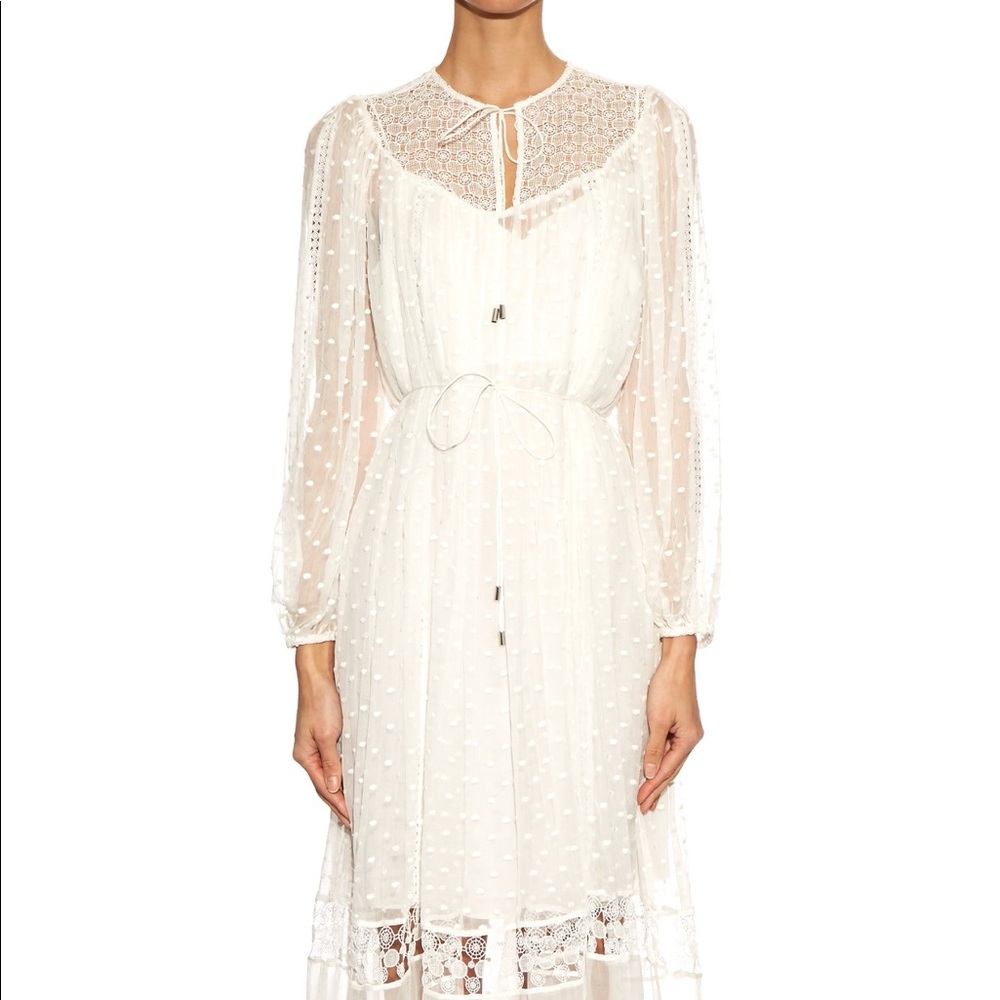 ZIMMERMANN Belle Swiss-dot Lace Silk MIDI Dress